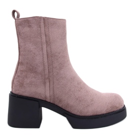 Ruffin Khaki stable heel ankle boots beige