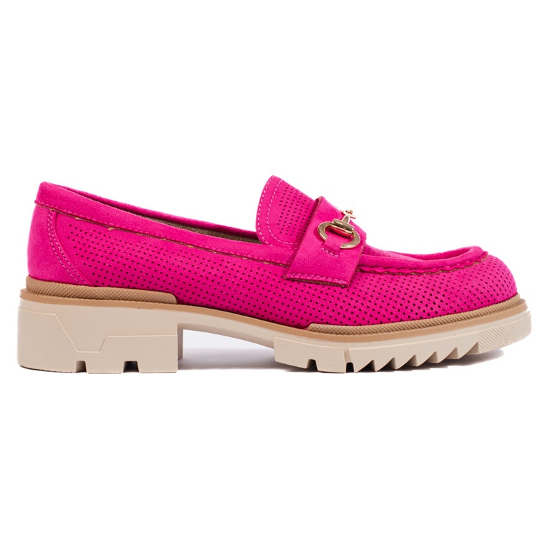 Shelovet suede openwork moccasins, fuchsia pink