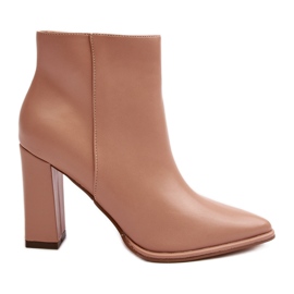 Beige Saitana Women's Leather Ankle Boots on High Heel