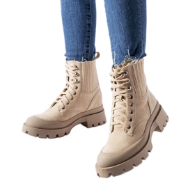 Beige ankle boots made of Orson eco-suede