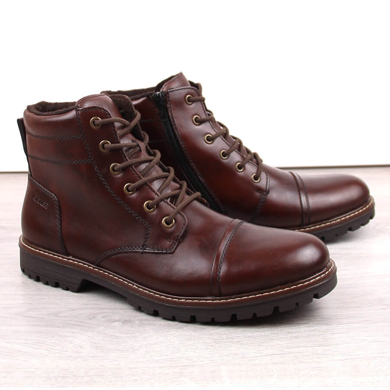 Comfortable, insulated men's leather shoes, brown, Rieker F3604-25