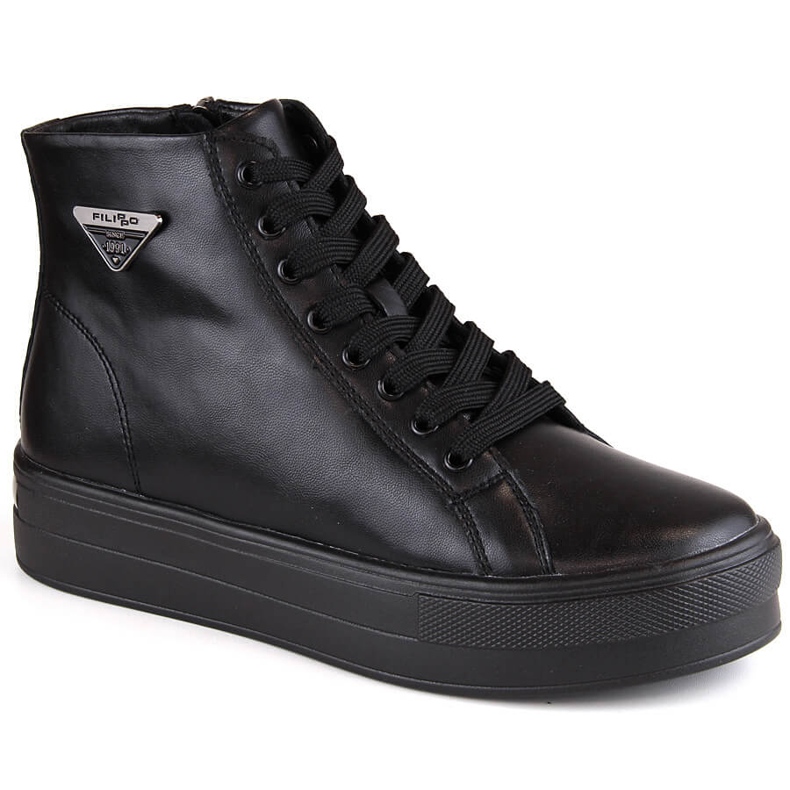 Leather ankle boots on the platform, insulated black Filippo DBT4708 creepers