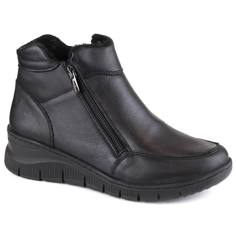 Leather comfortable insulated wedge boots, black Helios 594S