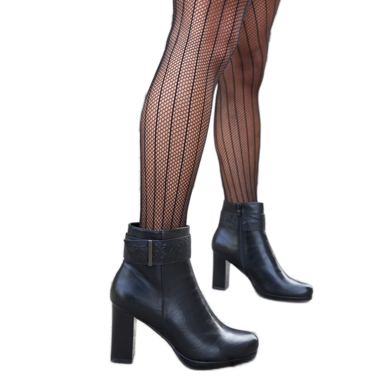 Black high-heeled ankle boots with a decorative Creil strap Black high-heeled ankle boots with a decorative Creil strap