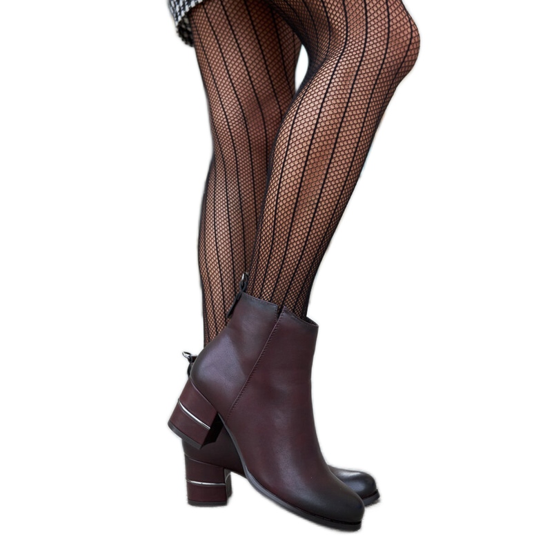 Burgundy and black ankle boots with a decorative Batista heel red