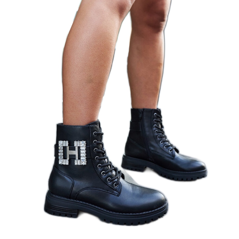 Inna Black workers' shoes with decorative Guevara zircons