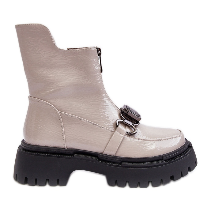 S.Barski Patent Women's Zipper Boots D&amp;A MR870-94 Light Gray beige