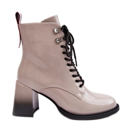 S.Barski Patent Leather Ankle Boots D&amp;A MR870-06 Light Gray beige