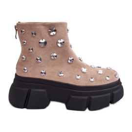 S.Barski Suede Insulated Boots With Crystals D&amp;A MR870-83 Beige