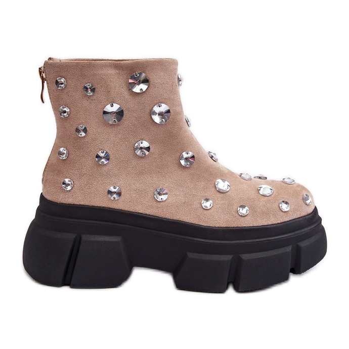 S.Barski Suede Insulated Boots With Crystals D&amp;A MR870-83 Beige