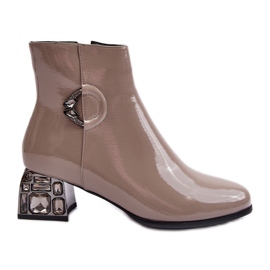 S.Barski Patent Women's Ankle Boots With Decorated High Heels D&amp;A MR870-93 Gray beige