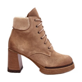 Beige Lemar Flomes Suede Lace-up Ankle Boots on a High Heel