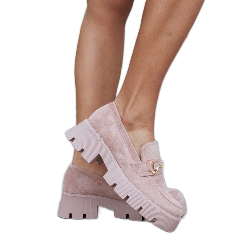 Pink moccasins with a buckle and rhinestones by Gaiola