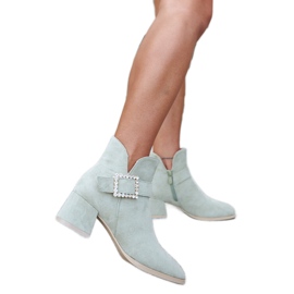 Green high-heeled ankle boots with Anibal zircons