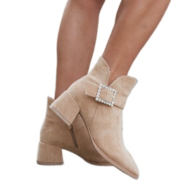 Caramel ankle boots with Anibal zircons beige