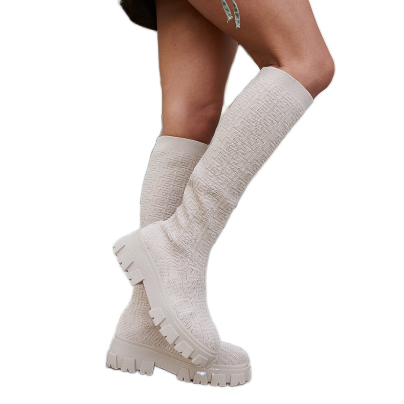 Ausonia beige long sock boots
