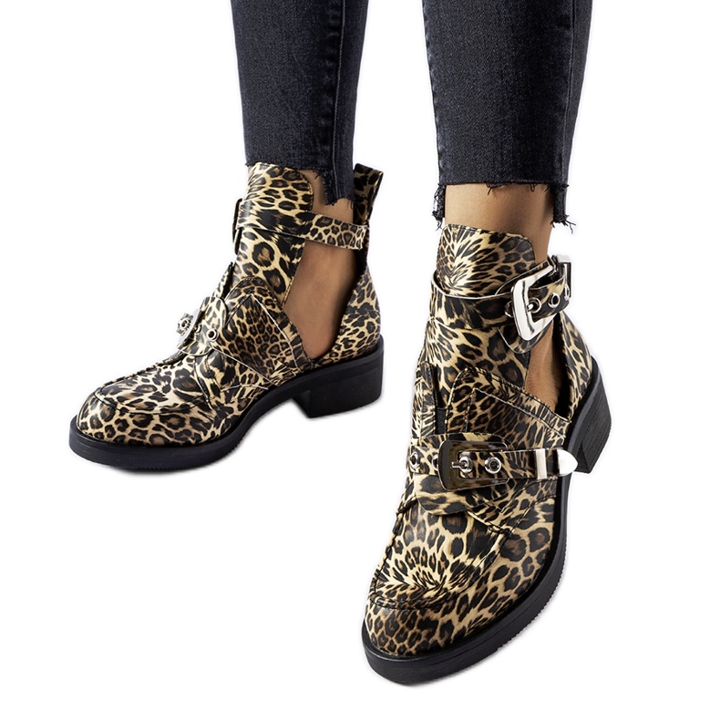 Boots with cutouts in a leopard print by Sperone black