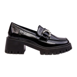 Women's Patent Leather Shoes with Massive High Heels, Black Lemmitty