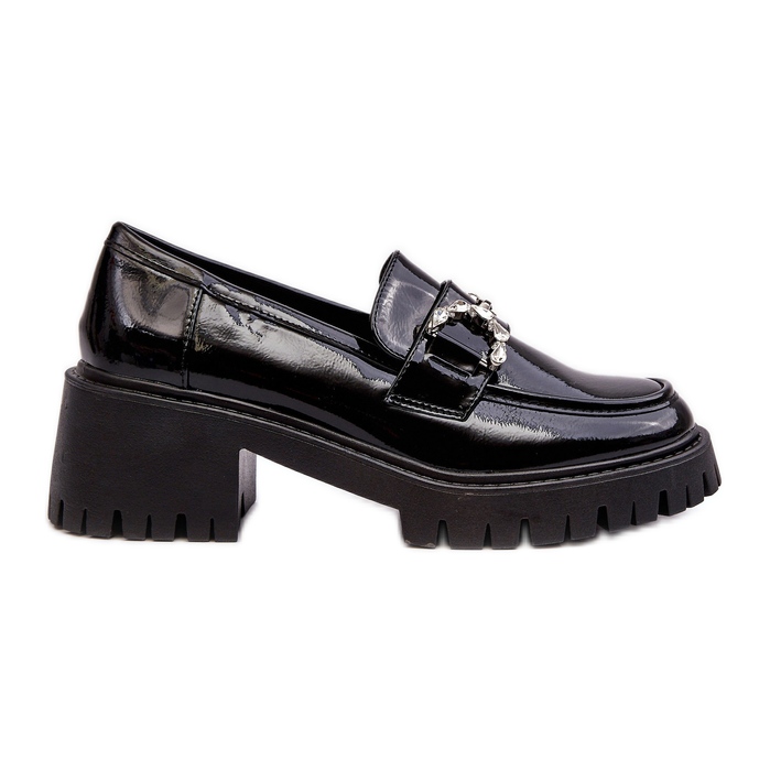 Women's Patent Leather Shoes with Massive High Heels, Black Lemmitty
