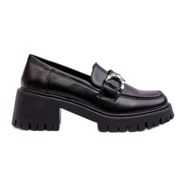 Women's Leather Shoes with Massive High Heels, Black Lemmitty