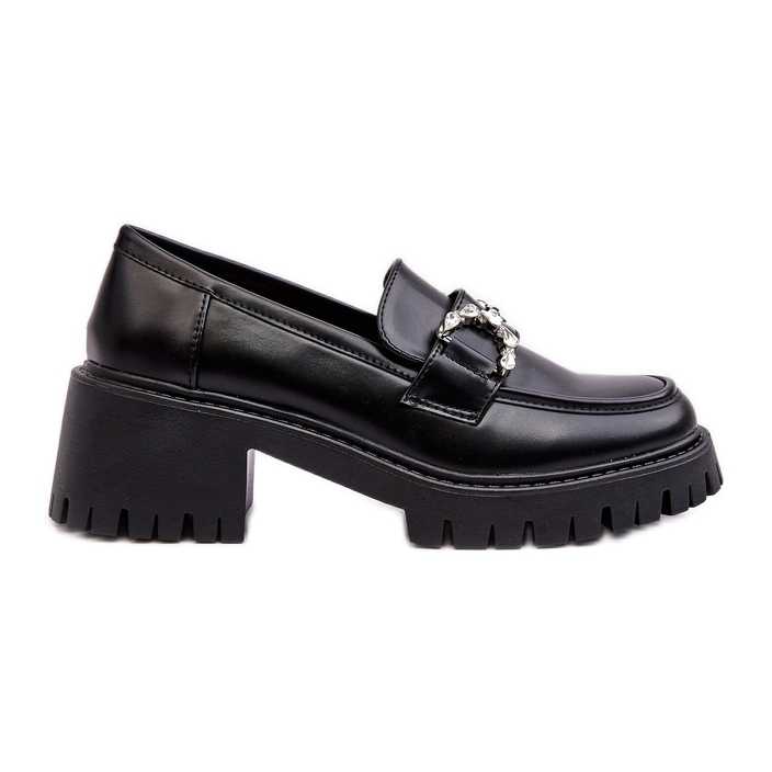 Women's Leather Shoes with Massive High Heels, Black Lemmitty