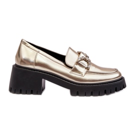 Women's Leather Shoes with Massive High Heels, Gold Lemmitty golden