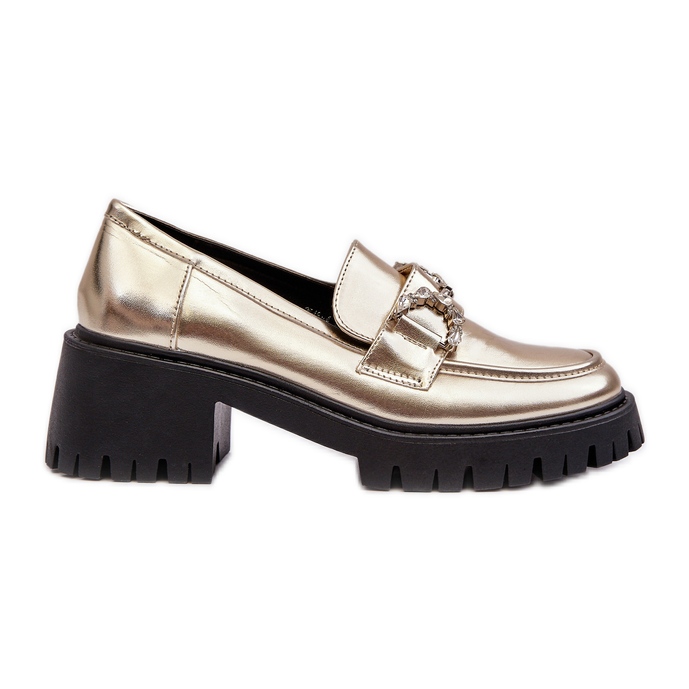 Women's Leather Shoes with Massive High Heels, Gold Lemmitty golden
