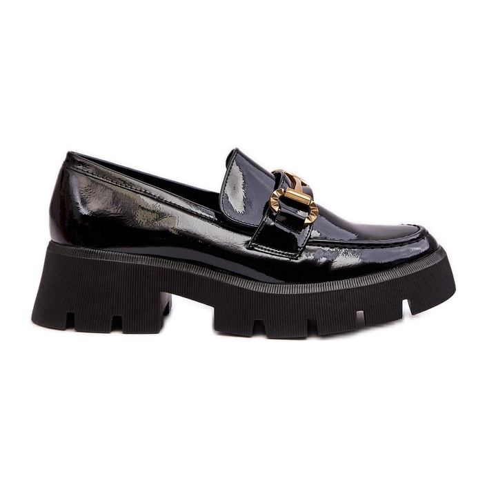 WS1 Women's Patent Leather Loafers With Decoration, Black Peuria