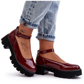 WS1 Women's Patent Leather Shoes on a Low Heel with a Buckle, Burgundy Owena red