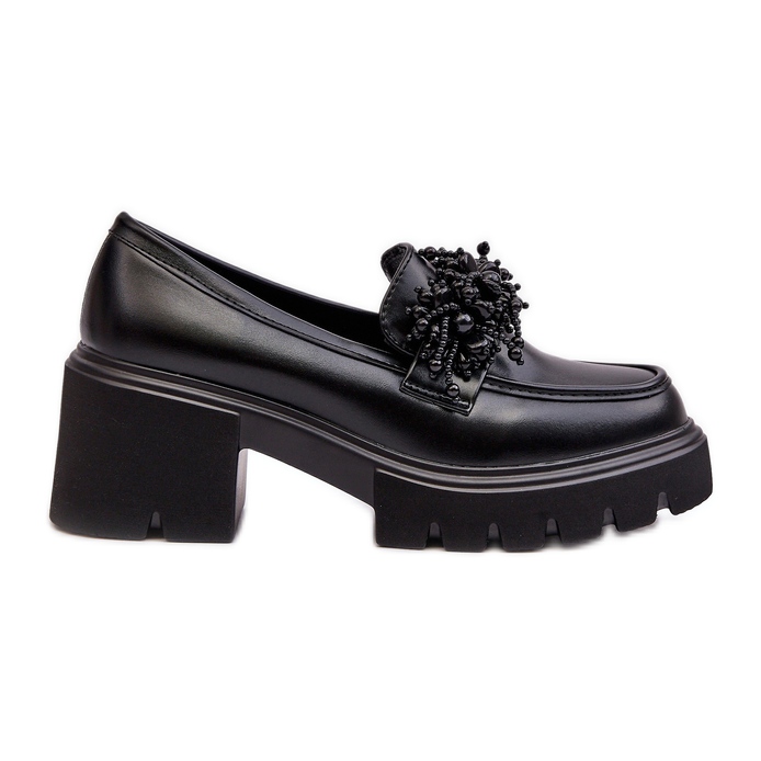 WS1 Women's Leather Shoes With Decoration Black Renesma