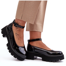 WS1 Women's Patent Leather Shoes with a Low Heel and a Buckle, Black by Owena