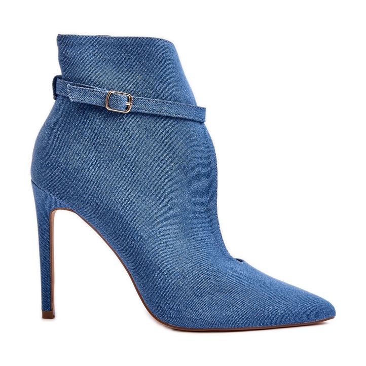 WS1 Women's Denim Ankle Boots On A High Heel, Blue Amalundi