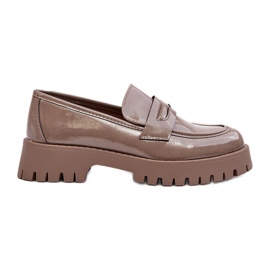 Patent Loafers Flat Shoes Beige Jannah