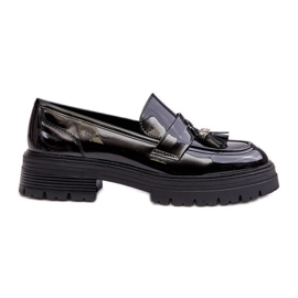 WD1 Patent Leather Loafers With Fringes, Black Velenase WD1 Patent Leather Loafers With Fringes, Black Velenase