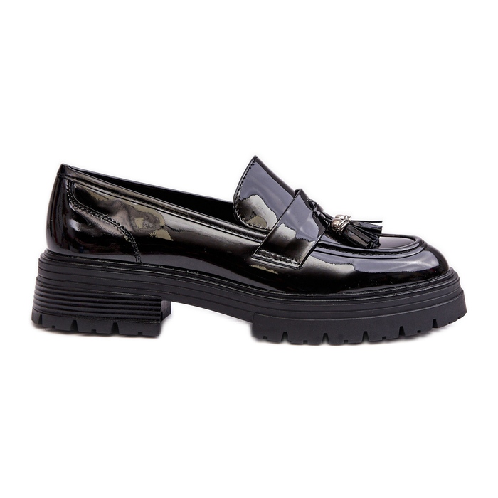 WD1 Patent Leather Loafers With Fringes, Black Velenase