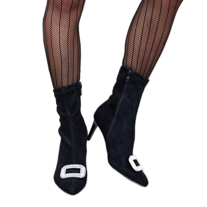 Black ankle boots decorated with Agatino zircons