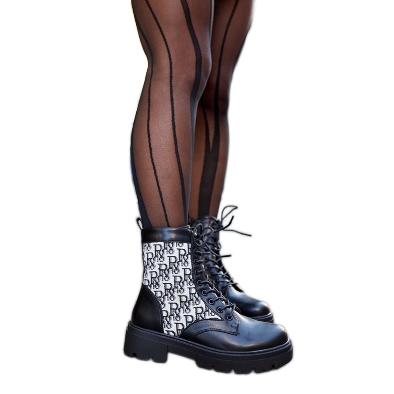 Black ankle boots with decorative Cisneros inscriptions Black ankle boots with decorative Cisneros inscriptions