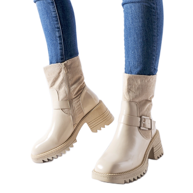 Beige ankle boots on a massive Castelvetrano heel Beige ankle boots on a massive Castelvetrano heel