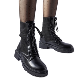 Black sock ankle boots with Emanuele rhinestones