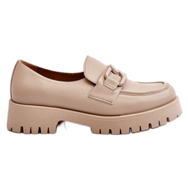 Lemar Fashionable Leather Shoes Beige Loafers