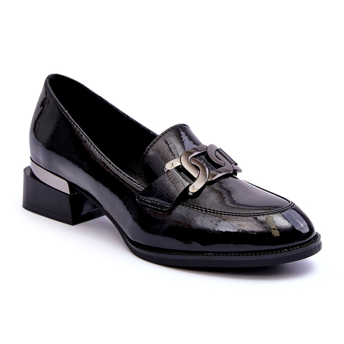 Vinceza Patent Leather Shoes, Black High Heels Moccasins