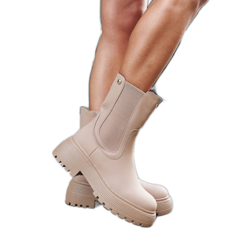 Beige insulated ankle boots on the Rinaldo platform