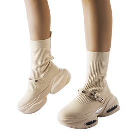 Cream ankle boots with a sock upper by Ivana beige