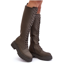 PS1 Laced-up, warm boots, over-the-knee boots, dark green, Bergdis