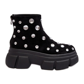 S.Barski Suede Insulated Boots With Crystals D&amp;A MR870-83 Black