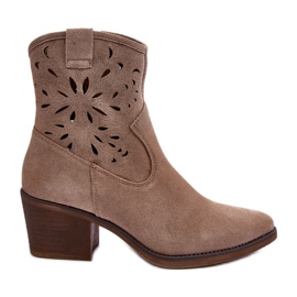 S.Barski Suede Openwork Cowboy Boots D&amp;A SN622-20 Dark Beige
