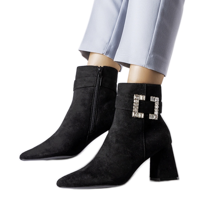 Black ankle boots with Alfero rhinestones