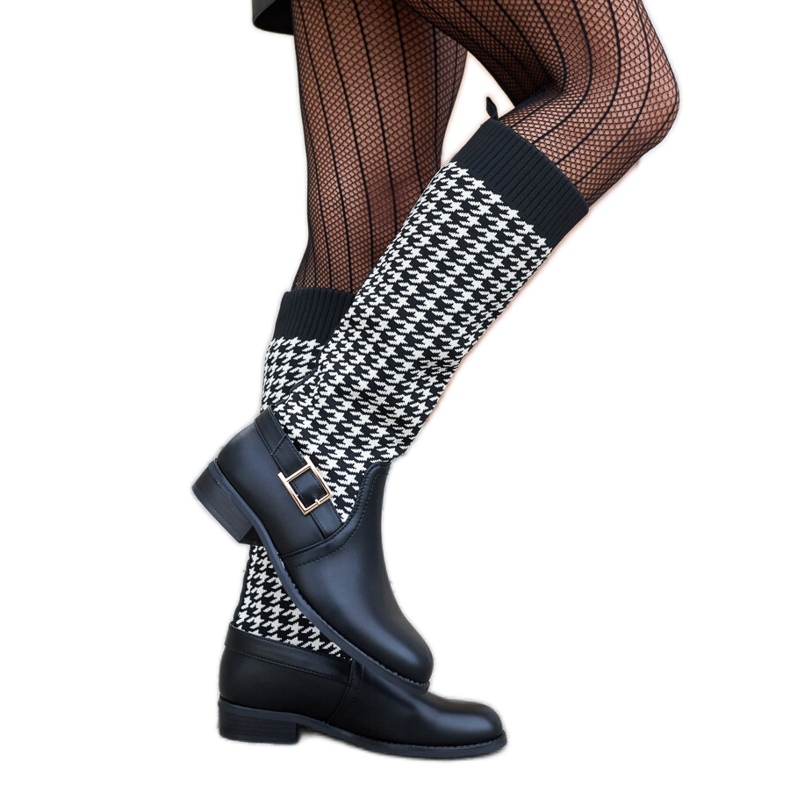 Black and white long houndstooth boots by Maestas Black and white long houndstooth boots by Maestas