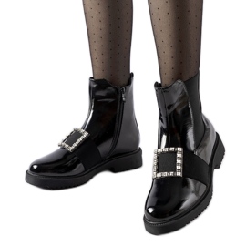 Black patent ankle boots with Lisandro rhinestones