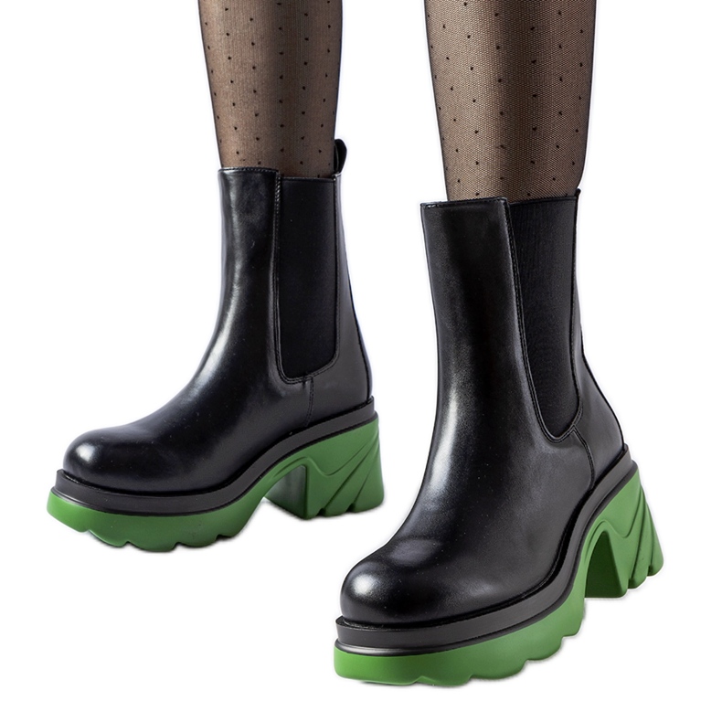 Black insulated ankle boots with green Tirano heel